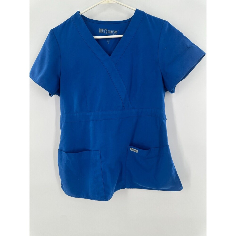 Grey's Anatomy by Barco Royal Blue Mock Wrap Scrub Top V-Neck Size Large